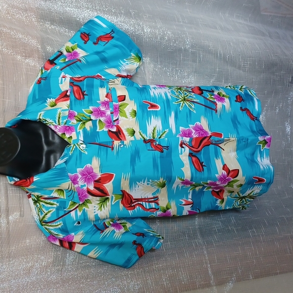 King Kameha Hawaiian print classic collar shirt, flamingo, Torquoise, M - Picture 1 of 3
